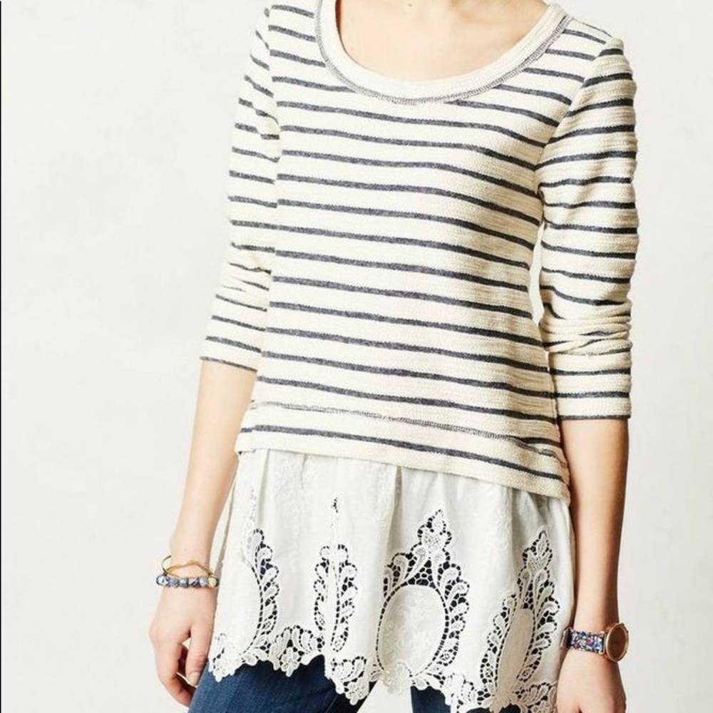 Anthro Sunday in Brooklyn Striped Top with Eyelet